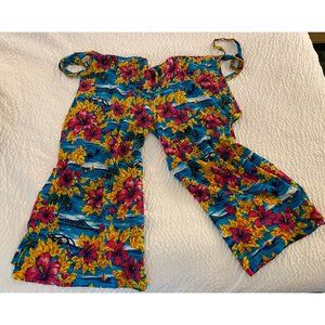 Kapal Art From Bali Hawaiian Blue Floral Pants Wrap Beach Swim Outerwear Women's